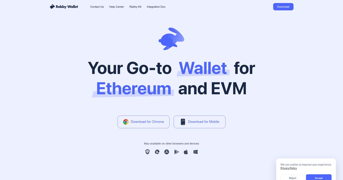 The Rabby Wallet website showing its multi-chain wallet interface