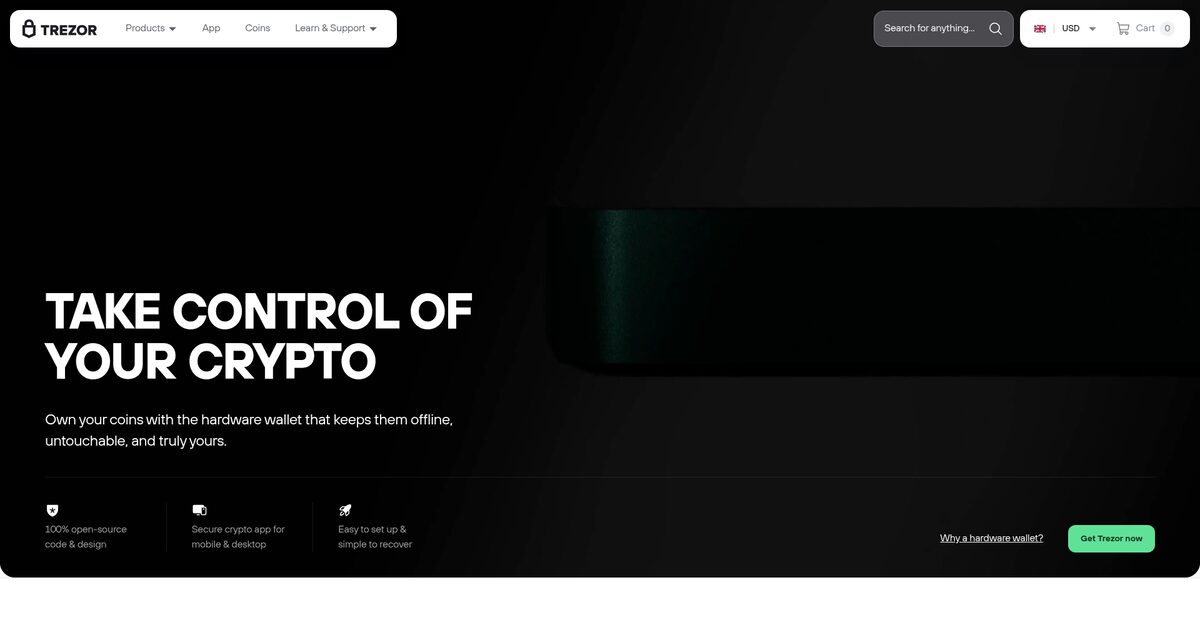 Trezor's official site showing its hardware wallet product line